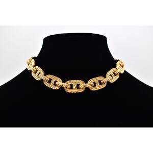 Givenchy Vintage Chunky Choker Necklace Textured Linked Gold Signed 1980s BinI